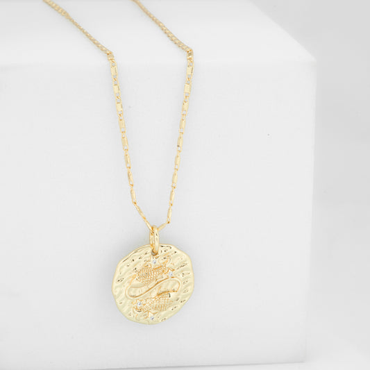 Gold Plated Vintage Coin Pendant Necklace | Handcrafted Textured Design