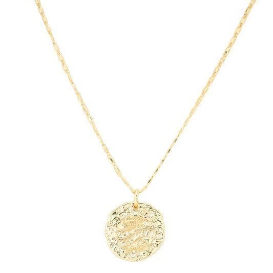 Gold Plated Vintage Coin Pendant Necklace | Handcrafted Textured Design