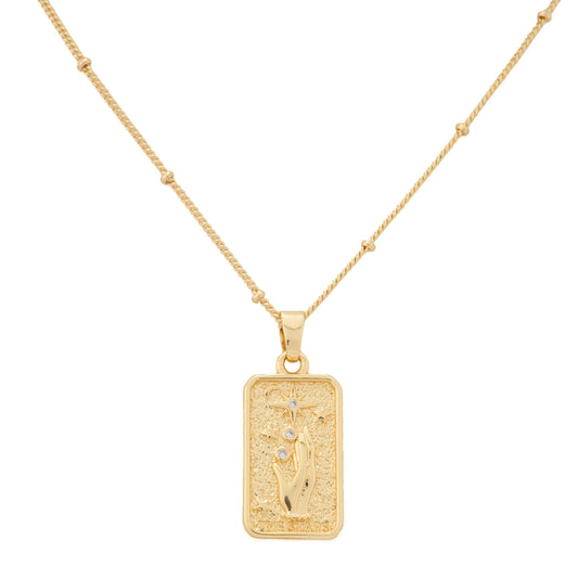 Gold Plated Hand & Stars Tarot Pendant Necklace | Celestial Charm