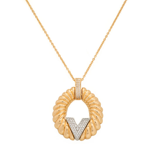 Gold Plated Designer Pendant Necklace and Earrings Set | Statement V Shape Jewelry Set for Women | Party Wear and Festive Collection