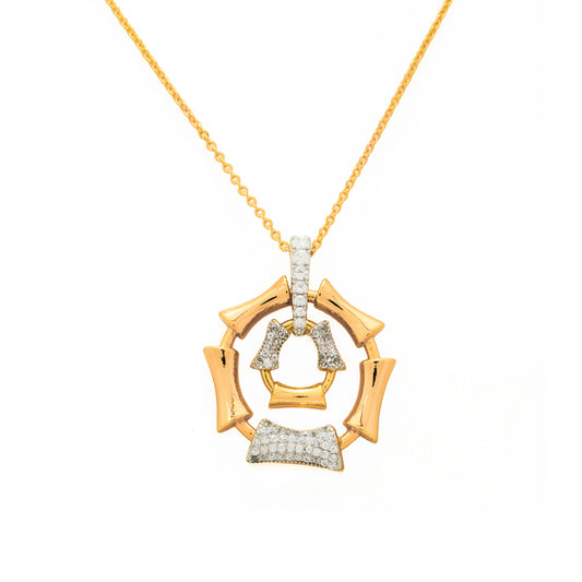 Gold Plated Bamboo-Inspired Pendant Necklace and Earrings Set | Stone-Studded Geometric Jewelry for Women