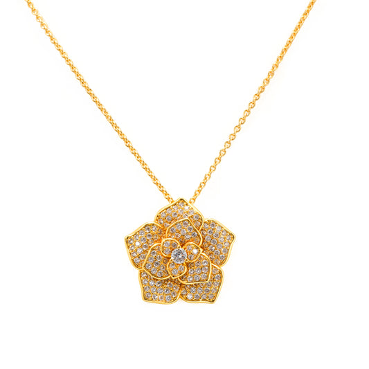Gold Plated Floral Pendant Necklace and Earrings Set | Stone-Studded Bloom Design Jewelry for Women