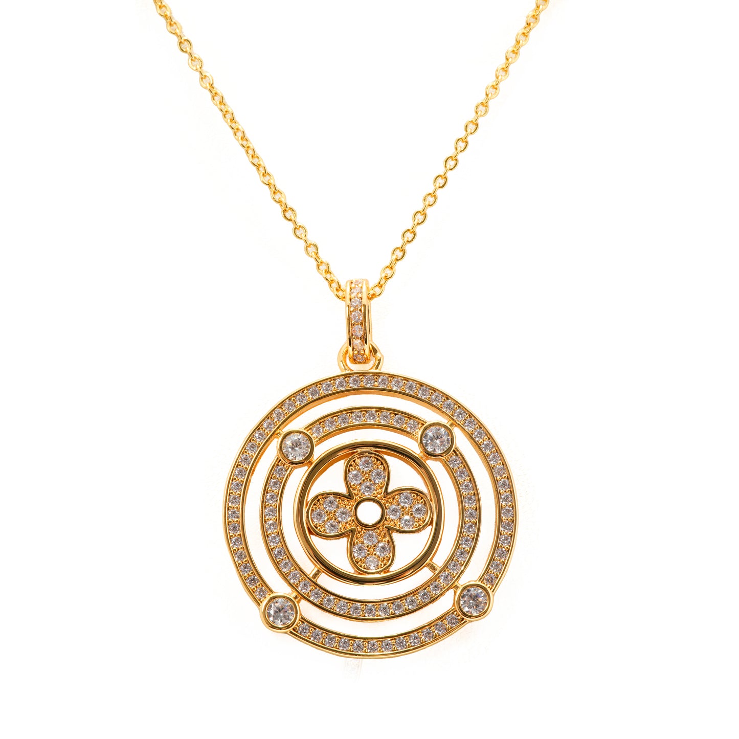 Circular Pendant Necklace and Earrings Set | Designer Stone Studded Floral Motif Jewelry for Women