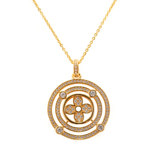 Circular Pendant Necklace and Earrings Set | Designer Stone Studded Floral Motif Jewelry for Women