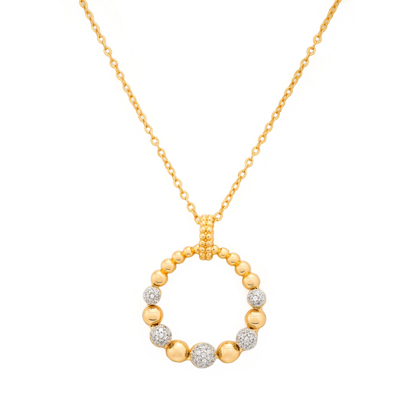 Gold Plated Beaded Circle Pendant Necklace and Earrings Set | Round Crystal Ball Jewelry Set for Women | Elegant Festive and Party Wear