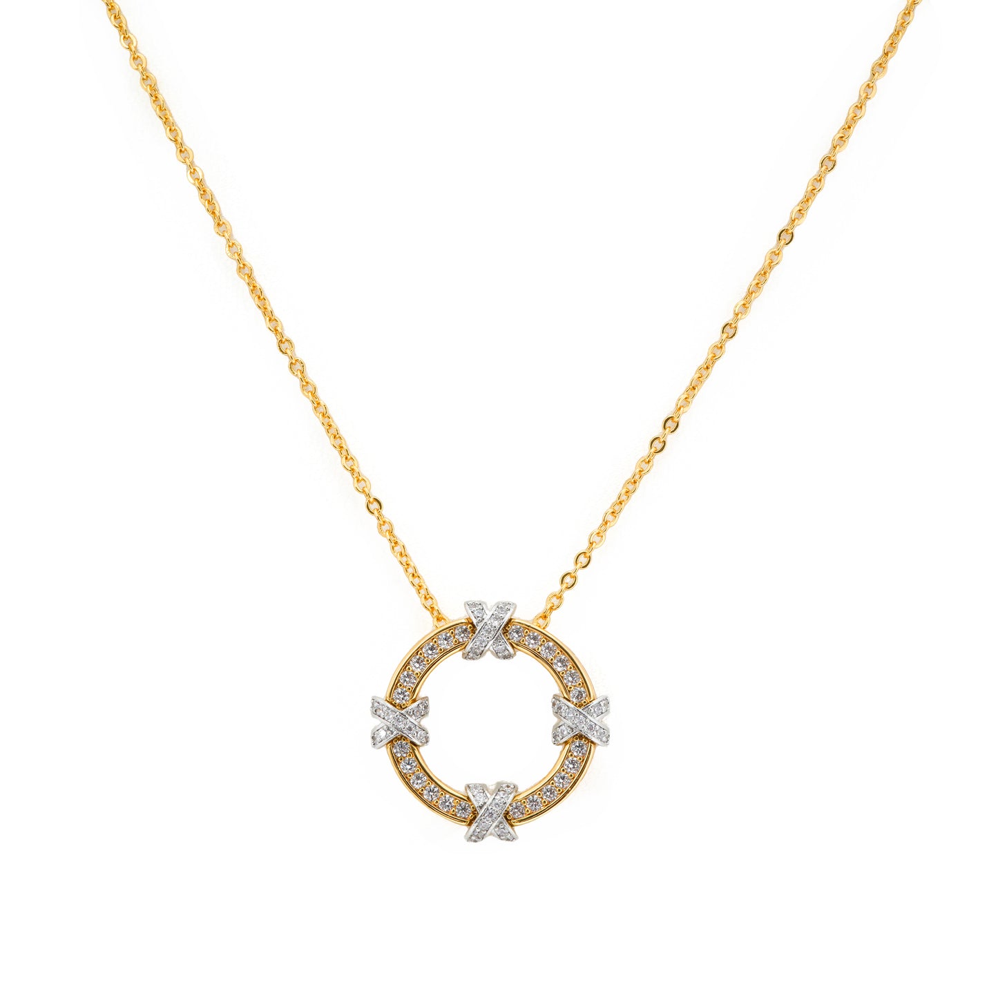 Gold Plated Circle Pendant Necklace and Earrings Set | Crystal Studded Round Jewelry Set for Women | Elegant Party and Festive Wear