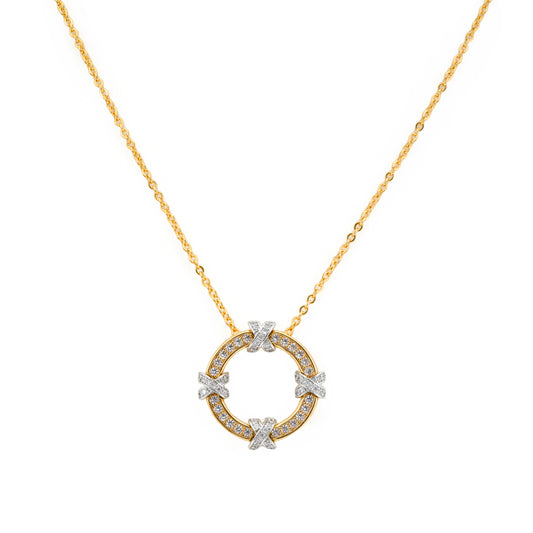 Gold Plated Circle Pendant Necklace and Earrings Set | Crystal Studded Round Jewelry Set for Women | Elegant Party and Festive Wear