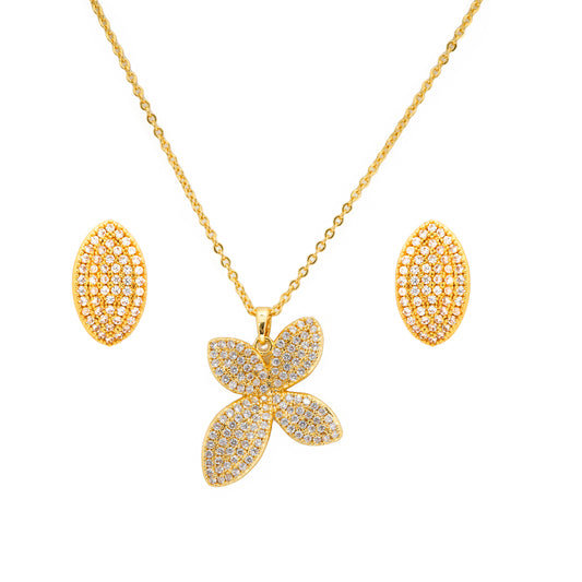Gold Plated Butterfly Pendant Necklace and Earrings Set | Crystal Studded Jewelry for Women | Party and Festive Wear