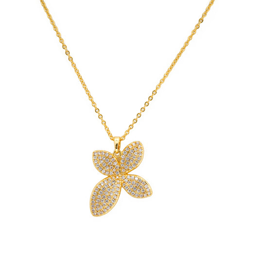 Gold Plated Butterfly Pendant Necklace and Earrings Set | Crystal Studded Jewelry for Women | Party and Festive Wear