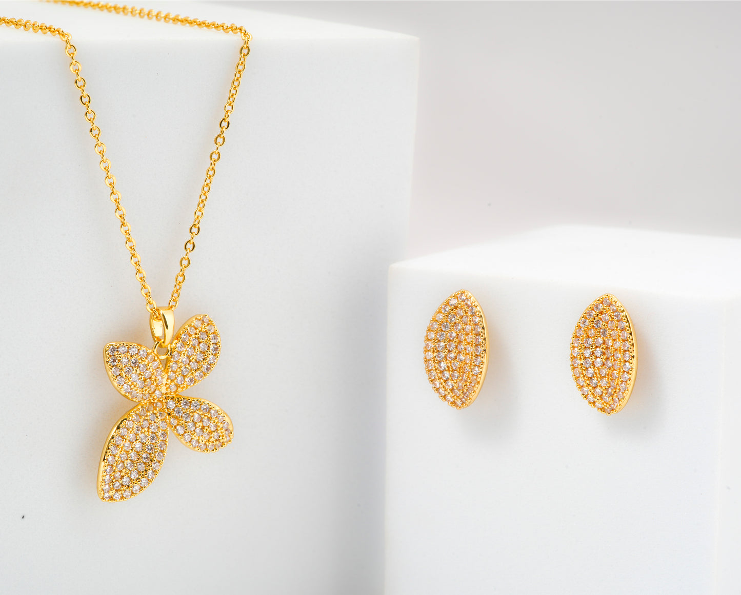 Gold Plated Butterfly Pendant Necklace and Earrings Set | Crystal Studded Jewelry for Women | Party and Festive Wear