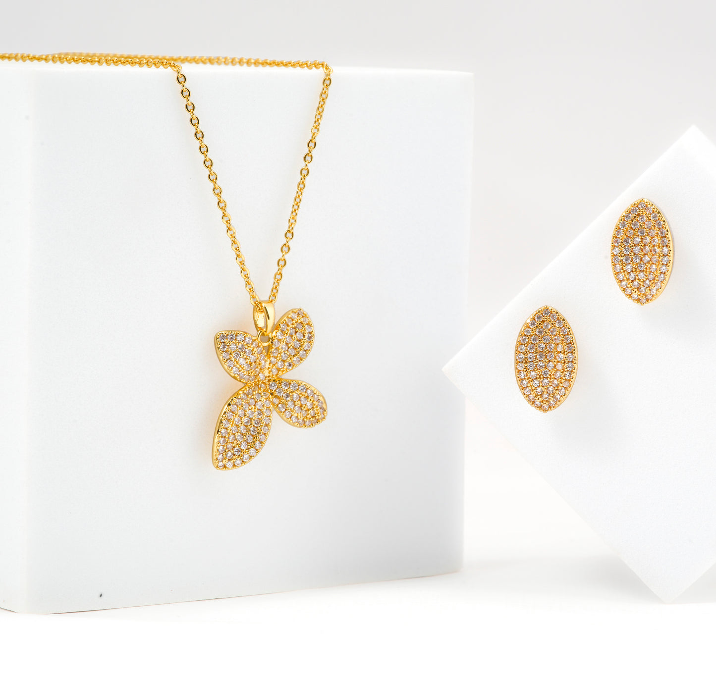 Gold Plated Butterfly Pendant Necklace and Earrings Set | Crystal Studded Jewelry for Women | Party and Festive Wear