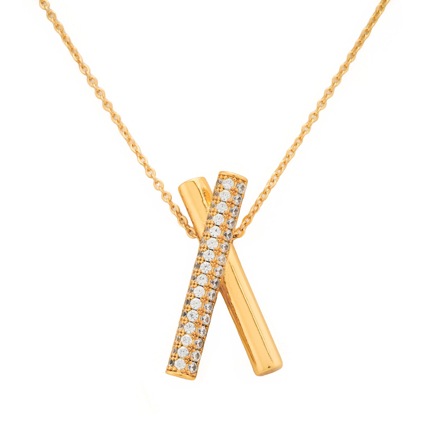 Cross-Bar Pendant Necklace and Earrings Set | Minimalist Stone-Studded Jewelry for Women