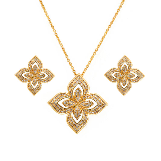 Floral Gold Plated Necklace Set with Matching Earrings | Designer Wedding & Party Wear Jewelry for Women | Elegant Gift Set