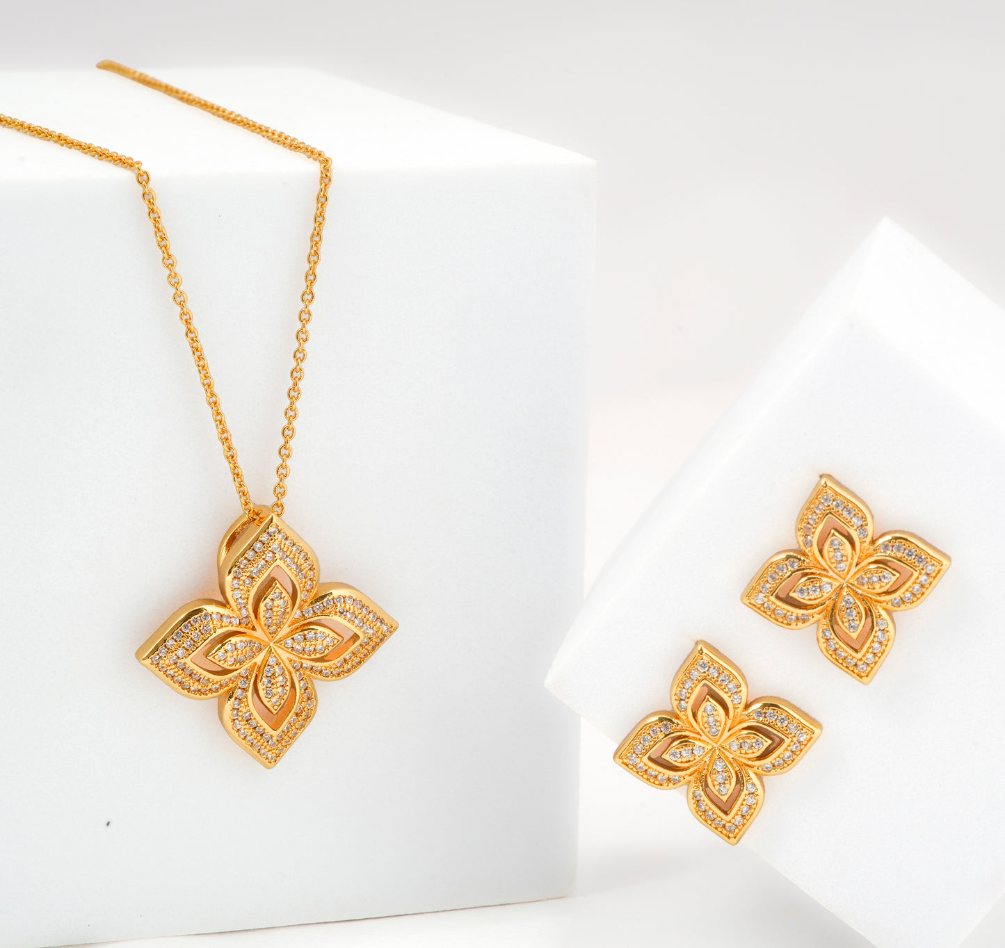 Floral Gold Plated Necklace Set with Matching Earrings | Designer Wedding & Party Wear Jewelry for Women | Elegant Gift Set