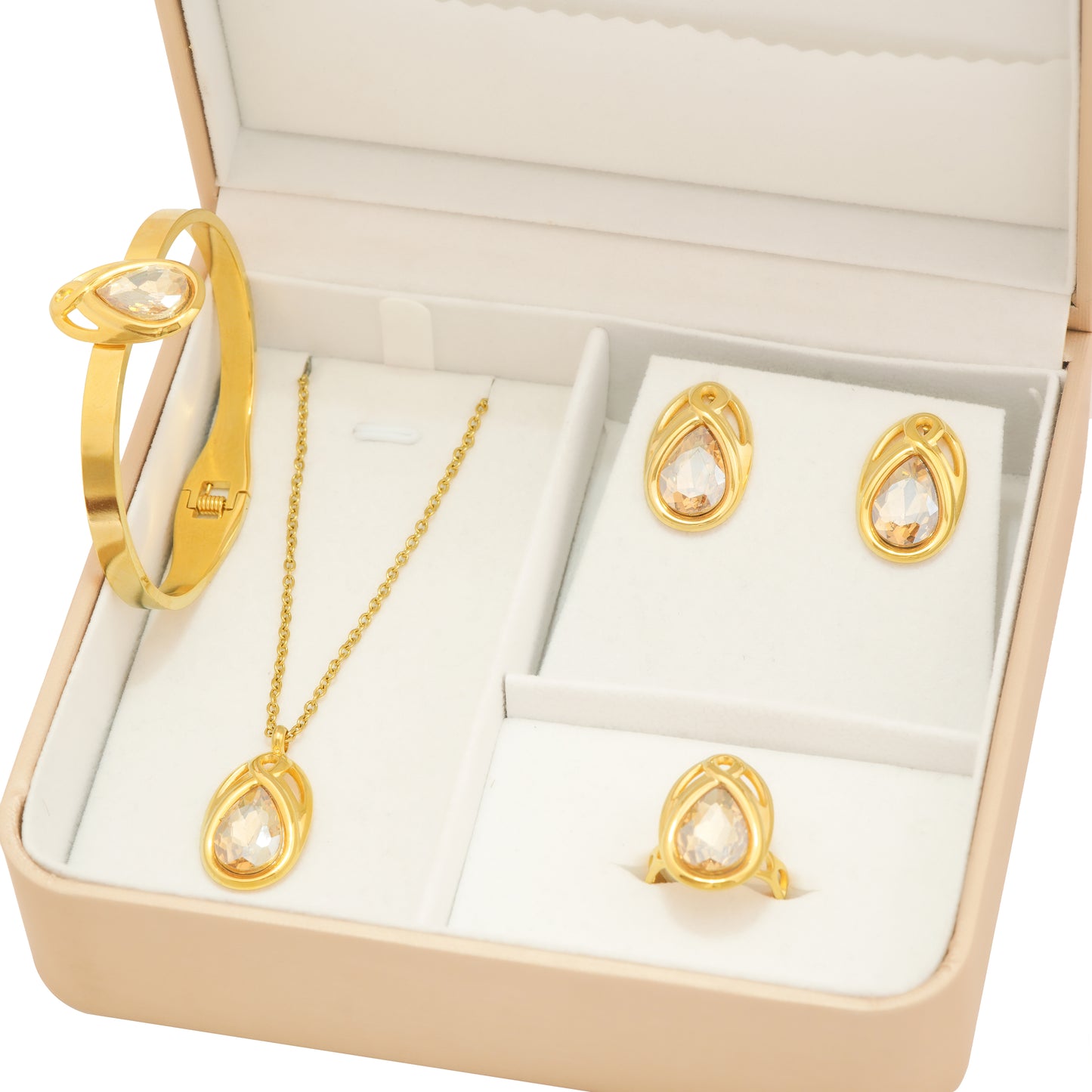 Elegant Gold Plated Teardrop Jewelry Set | Jewelry Gift Box for Girls – Perfect Hamper for Women with Necklace, Earrings and Bracelet