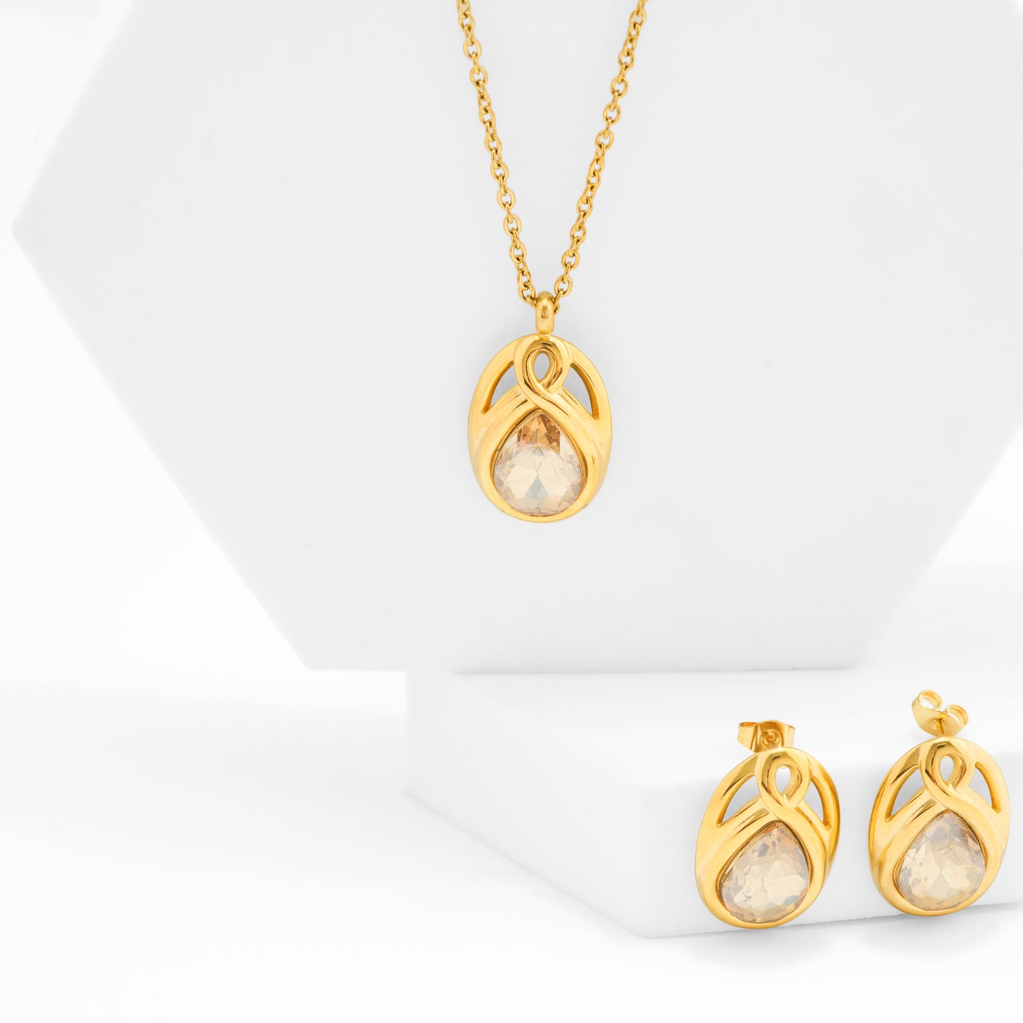 Elegant Gold Plated Teardrop Jewelry Set | Jewelry Gift Box for Girls – Perfect Hamper for Women with Necklace, Earrings and Bracelet
