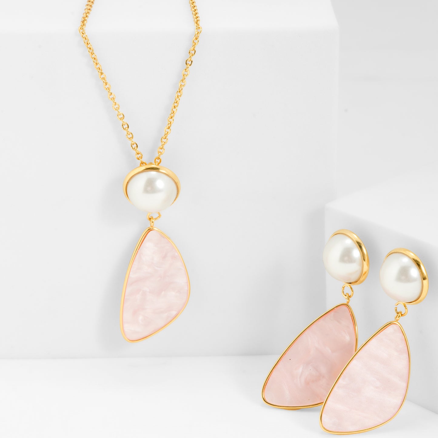 Pink Stone & Pearl Jewelry Set | Jewelry Gift Box for Girls with Necklace, Earrings, Bracelet and Ring