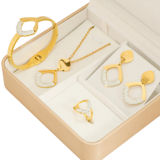 Gold Plated Jewelry Set | Complete Jewelry Combo with Necklace, Earrings, Bracelet and Ring – Gift Box and Traditional Wear