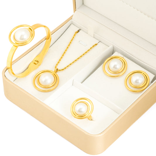 Gold Plated Pearl Jewelry Set | Exclusive Gift Box for Girls and Women – Beautiful Hamper with Necklace, Earrings, Bracelet and Ring