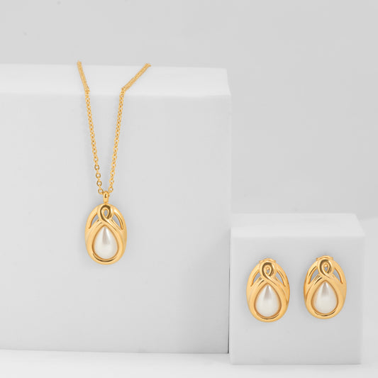 Gold Plated Pearl Drop Jewelry Set for Women | Stylish Gift Box for Girls – Complete Jewelry Hamper with Necklace, Earrings, Bracelet and Ring