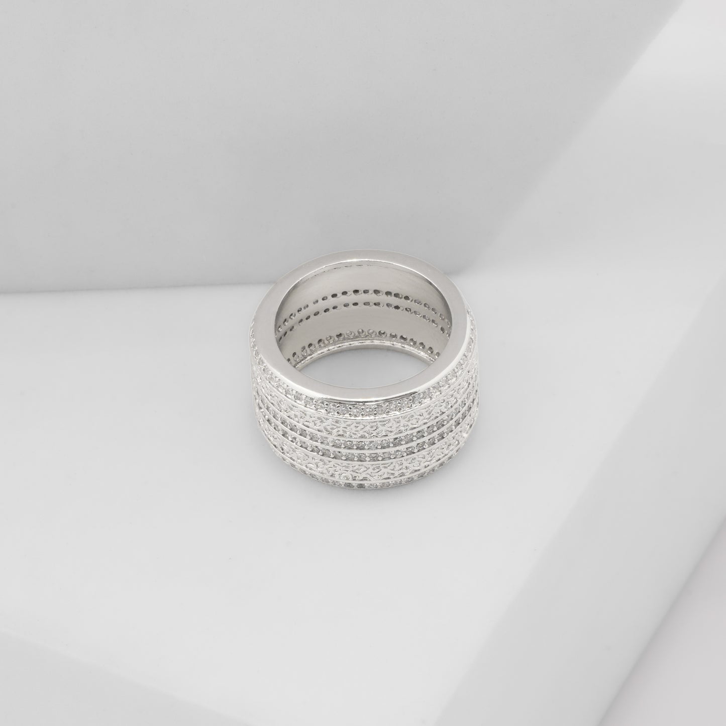 Broad Band Silver Finish Ring for Women with Full Crystal Embellishments | Elegant Statement Fashion Jewelry for Party, Wedding, Daily Wear