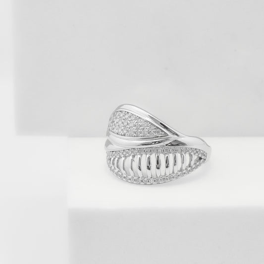 Silver Plated Designer Ring for Women with Modern Overlapping Layered Design and Sparkling Crystal Stones | Fashion Jewelry for Party, Wedding and Daily Wear