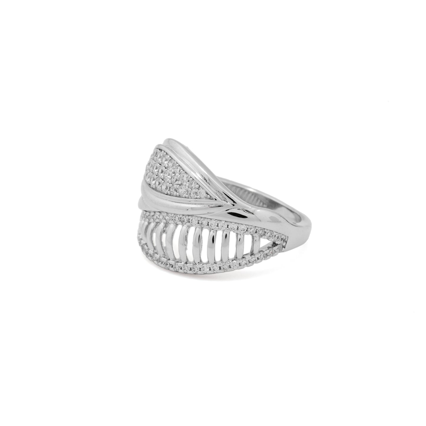 Silver Plated Designer Ring for Women with Modern Overlapping Layered Design and Sparkling Crystal Stones | Fashion Jewelry for Party, Wedding and Daily Wear