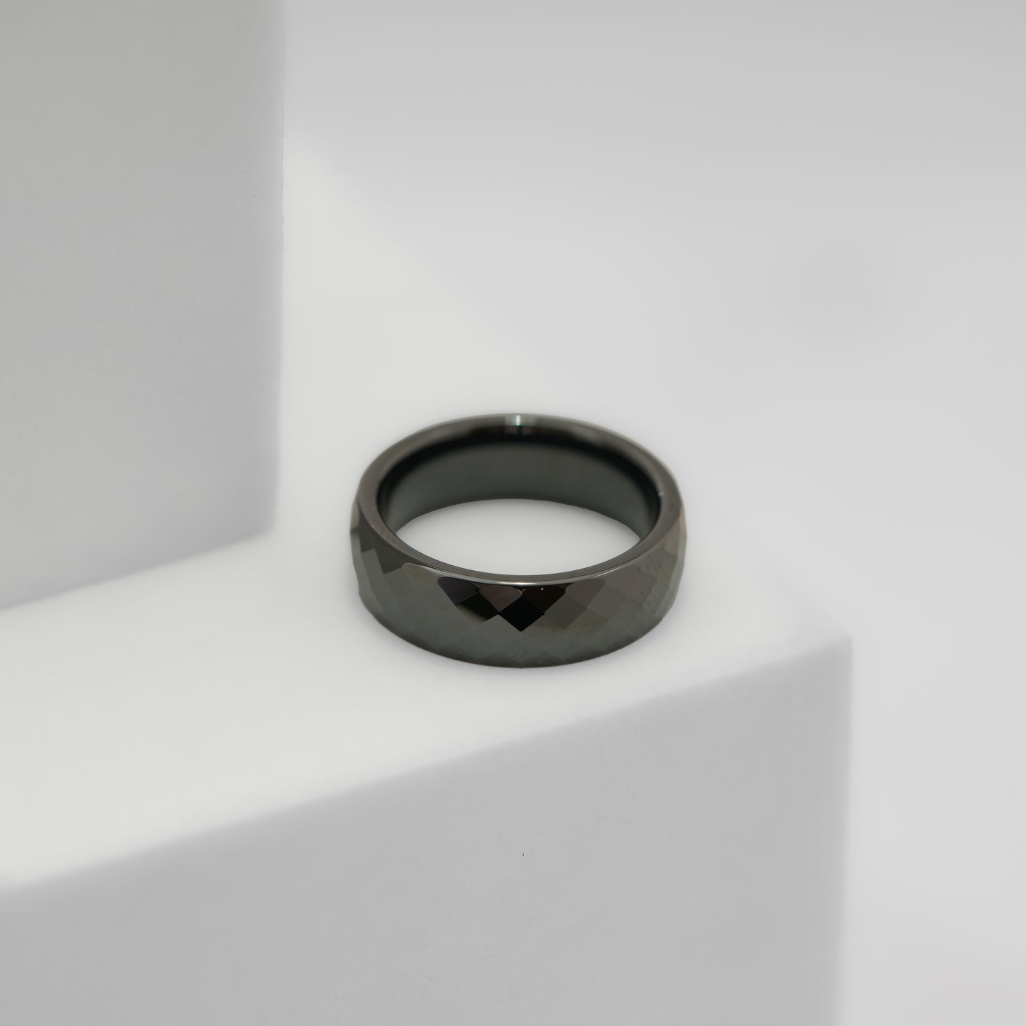 Black Ceramic Band Ring for Men and Women with Faceted Surface Design | Stylish Minimal Fashion Jewelry for Daily Wear, Party and Casual Outfits