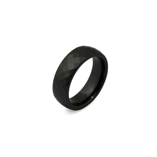Black Ceramic Band Ring for Men and Women with Faceted Surface Design | Stylish Minimal Fashion Jewelry for Daily Wear, Party and Casual Outfits
