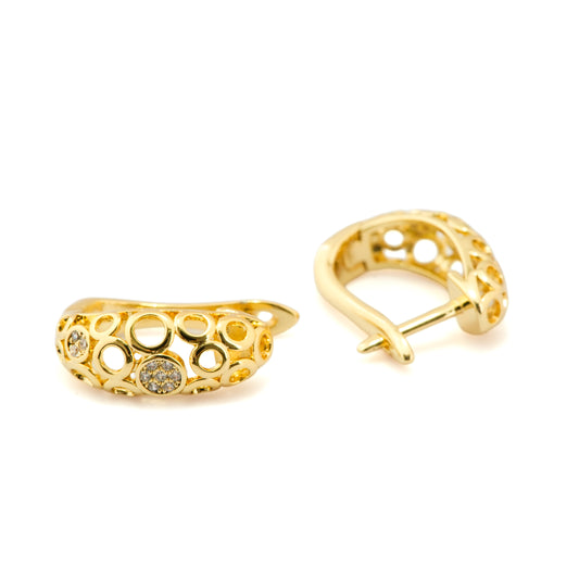 Gold-Plated Circular Cutout Hoop Earrings with Diamond-Like Accents for Bold Elegance