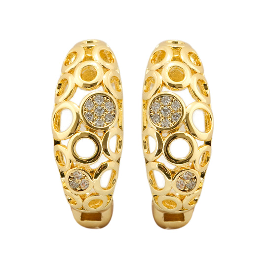 Gold-Plated Circular Cutout Hoop Earrings with Diamond-Like Accents for Bold Elegance