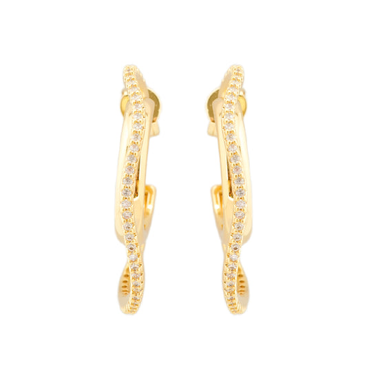 Contemporary Twisted Geometric Gold-Plated Hoop Earrings with Textured Edge Detailing
