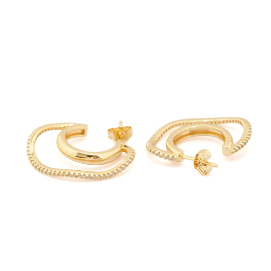 Contemporary Twisted Geometric Gold-Plated Hoop Earrings with Textured Edge Detailing