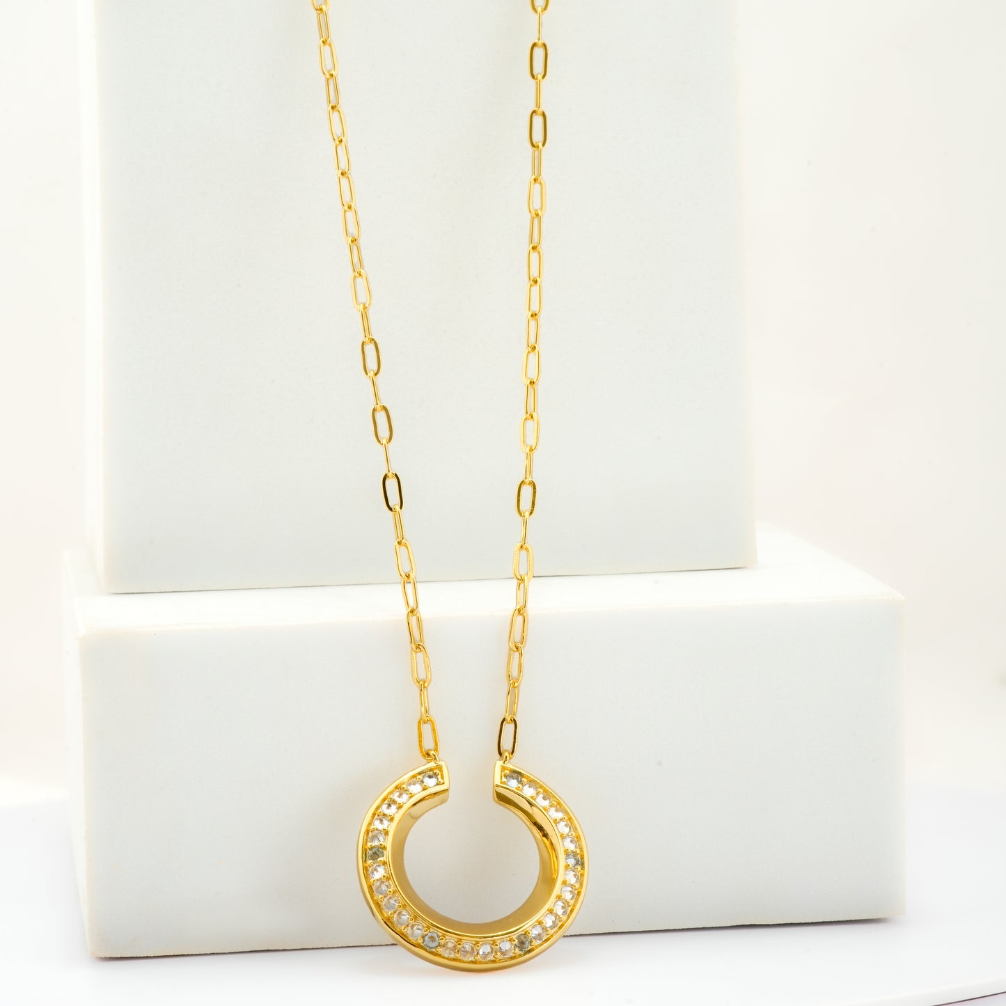 Gold Plated Half Moon Pendant Necklace for Women | Dainty Crystal Studded Chain Jewelry | Everyday & Party Wear