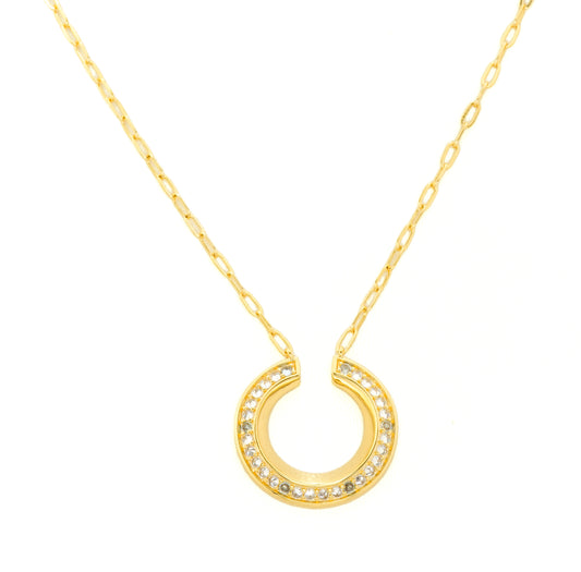 Gold Plated Half Moon Pendant Necklace for Women | Dainty Crystal Studded Chain Jewelry | Everyday & Party Wear