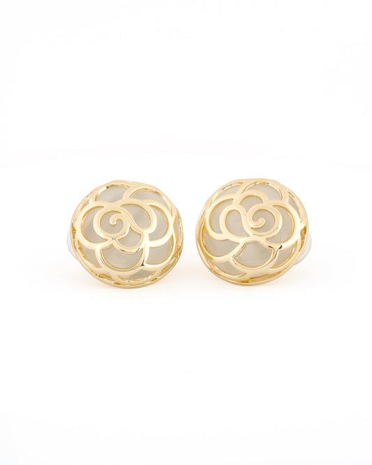 Elegant Gold-Plated Rose Motif Stud Earrings with White Enamel Accents in Delicate Floral Silhouette for Timeless Charm