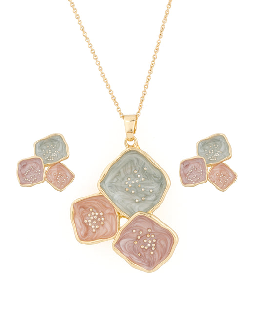 Gold Plated Multicolor Enamel Floral Jewelry Set for Women | Necklace with Matching Earrings | Elegant Designer Jewelry for Parties & Weddings