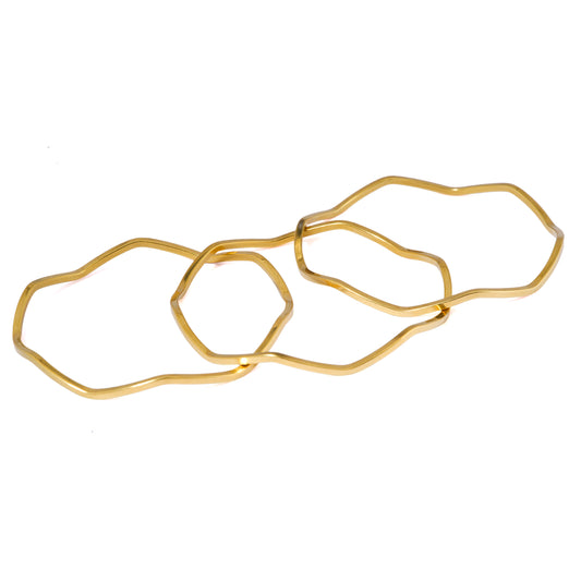 Mahttab Wave Stackable Bangles | Set of Three Gold Finished Steel Bangles with Fluid Wavy Design | Lightweight Modern Stacking Bangles for Daily and Festive Wear