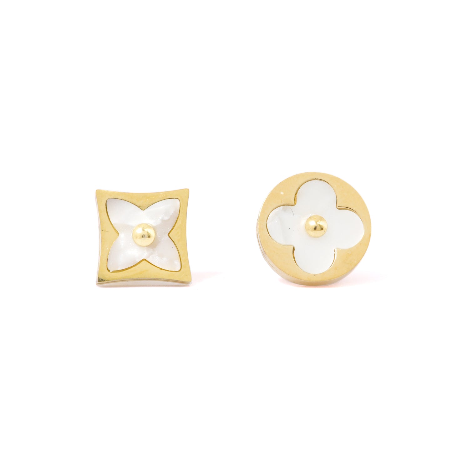 Mahttab Mother of Pearl Clover and Circle Stud Earrings