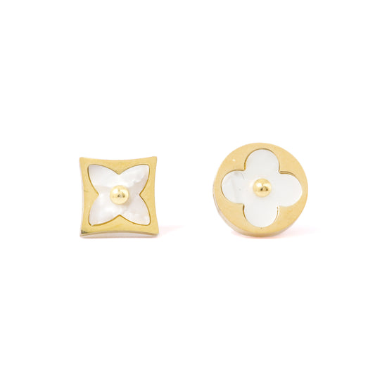 Mahttab Mother of Pearl Clover and Circle Stud Earrings