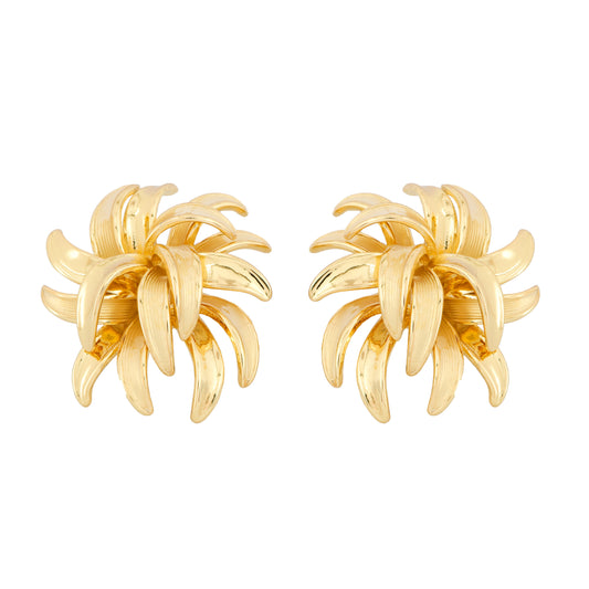Radiant Gold-Plated Floral Burst Earrings with Contemporary Petal Design for Timeless Elegance