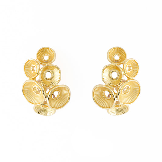 Gold-Plated Abstract Floral Cluster Earrings with Layered Petal Motifs and Contemporary Sculptural Design for Statement Elegance