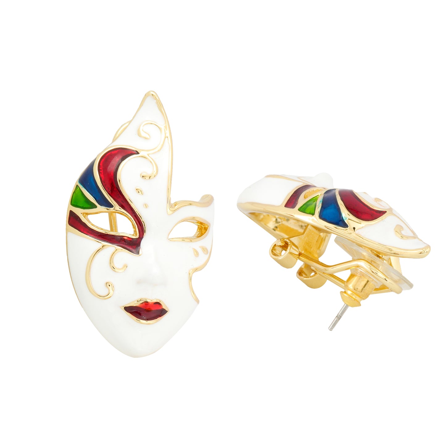 Exquisite Enamel Painted Mask-Inspired Statement Earrings | Artistic Multicolor Design with Gold Accents for Bold Fashion Looks