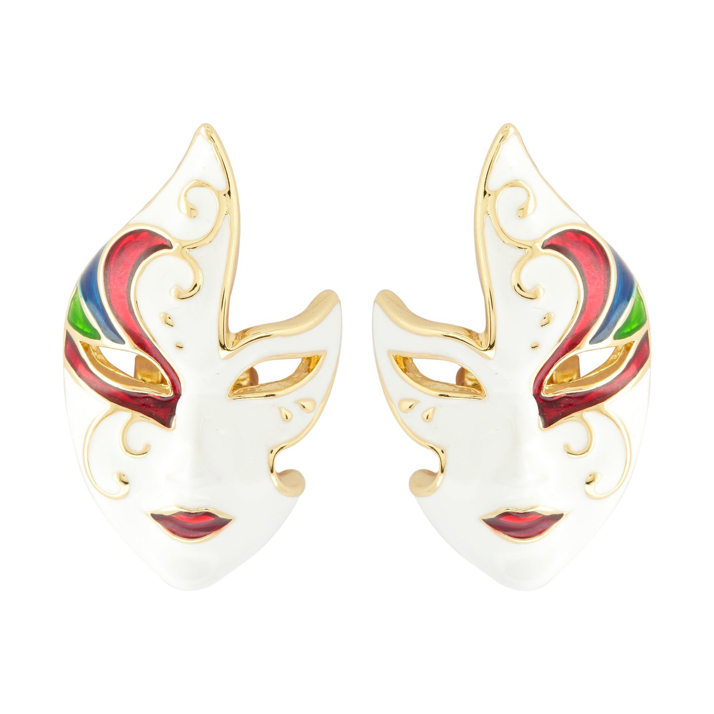 Exquisite Enamel Painted Mask-Inspired Statement Earrings | Artistic Multicolor Design with Gold Accents for Bold Fashion Looks