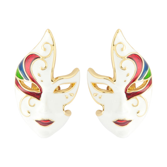 Exquisite Enamel Painted Mask-Inspired Statement Earrings | Artistic Multicolor Design with Gold Accents for Bold Fashion Looks