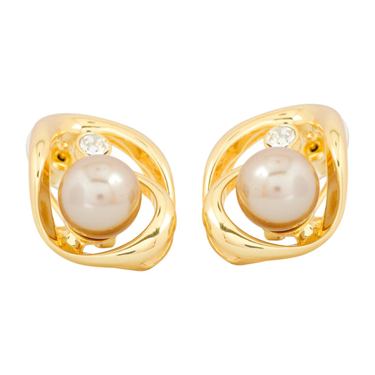 Elegant Gold-Plated Pearl and Diamond-Inspired Stud Earrings – Timeless Classic Jewelry for Weddings, Parties, and Everyday Sophistication