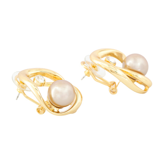Elegant Gold-Plated Pearl and Diamond-Inspired Stud Earrings – Timeless Classic Jewelry for Weddings, Parties, and Everyday Sophistication
