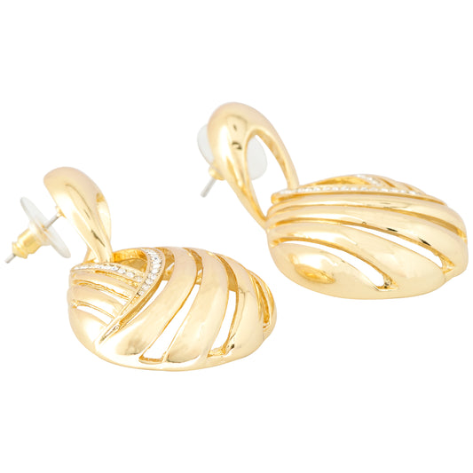 Gold-Plated Teardrop Swirl Earrings with Diamond-Like Accents for Timeless Elegance and Modern Sophistication
