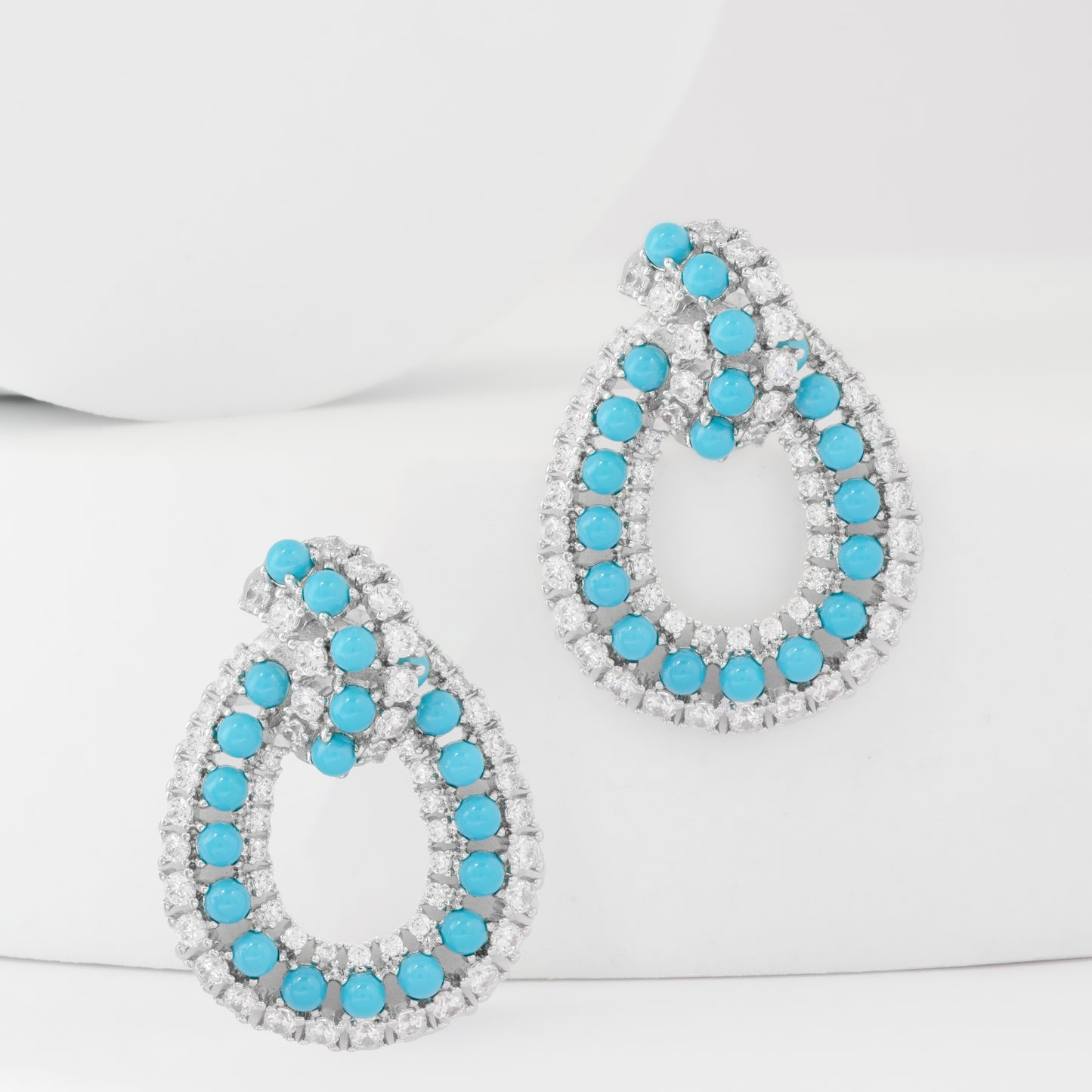 Exquisite White Gold-Plated Turquoise and Diamond-Inspired Loop Earrings | Timeless Luxury Jewelry for Special Occasions