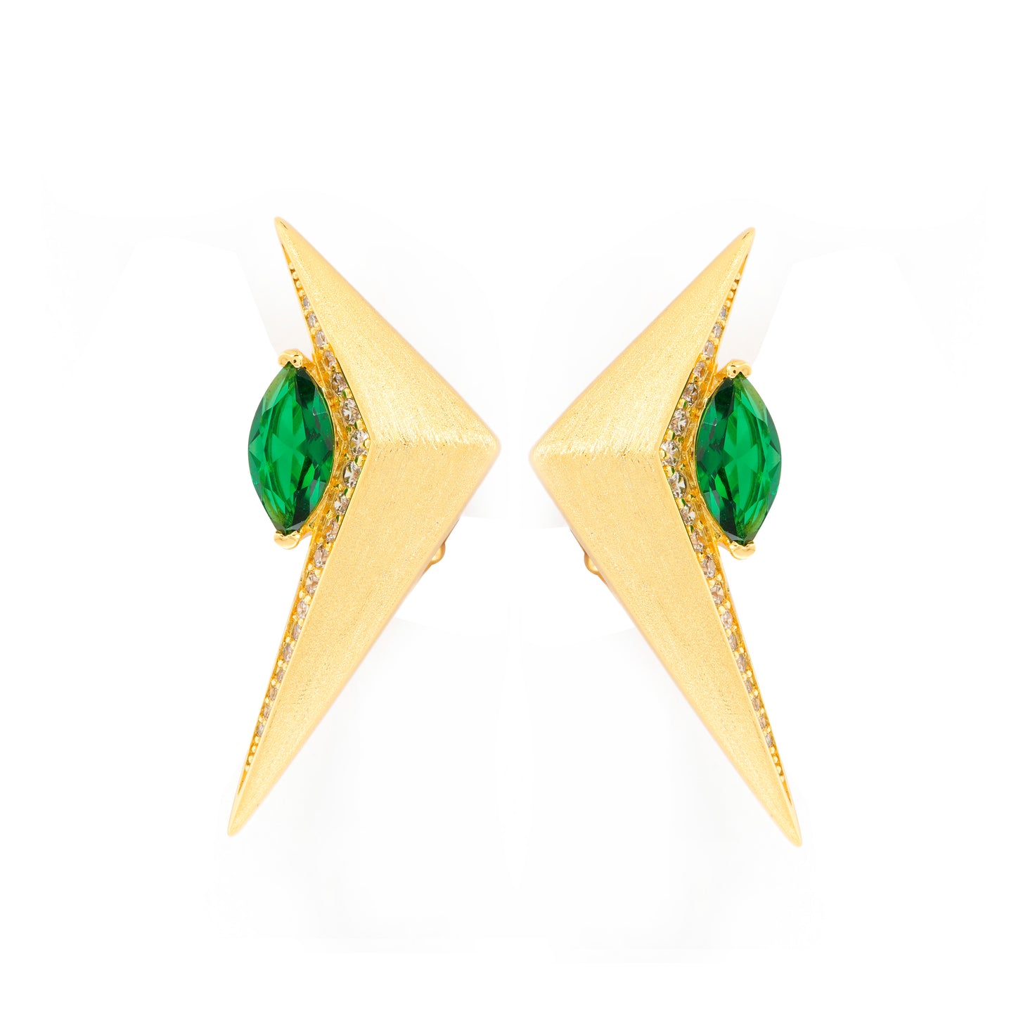 Gold Green Stone Arrowhead Earrings